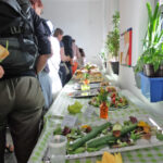 Fünf Jahre Familienzentrum Moabit-Ost - Unser Buffet | Foto: © FZM Foto: Ein buffet mit Gemüse u. a. an dem viele Menschen von hinten zu sehen Schlange stehen.