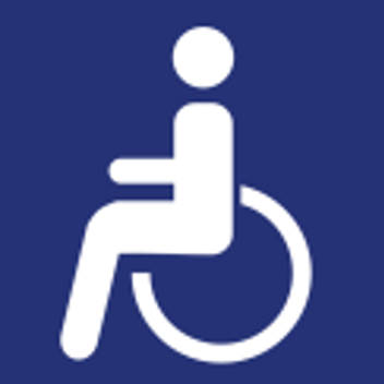 Grafik: symbolische Darstellungen eines Rollstuhlfahrers in weiß vor blauem Hintergrund