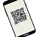 Grafik: Smartphone mit einem QR-Code in der Mitte des Displays