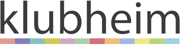 Grafik: Schriftzug klubheim, darunter bunte balken